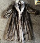 Vintage Womens Beaver Fur Full Length Long Coat Jacket Large Crystal Fox Trim