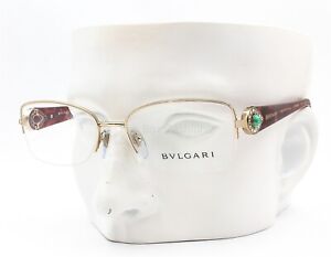 Bvlgari 2157-B 278 Semi Rimless Eyeglasses Glasses Gold / Emerald Crystals 53mm