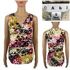 Cabi Womens Small Cross Over Top Ruched Side Sleeveless Floral Print 404 EUC