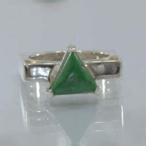 Green Burma Mawsitsit Trillion Handmade Silver Square Ring size 10.5 Design 152