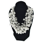 White Pearl Multi Layer Necklace Ladies Statement Bib Beaded Vintage Chunky US
