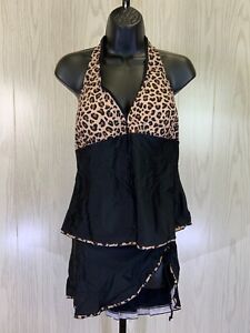 Rekita 2-Piece Leopard Tankini & Skirt Set, Women's Size XL, NEW MSRP $89