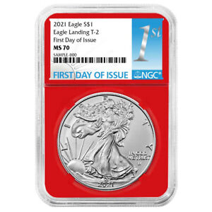2021 $1 Type 2 American Silver Eagle NGC MS70 FDI First Label Red Core