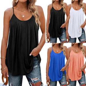 Summer Tank Tops for Women Pleated Spaghetti Strap Camisole Loose Fit Casual Top