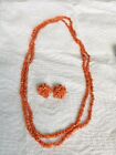 Vintage Red Branch Coral Necklace and Clip Earrings, 46” Strand