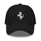 Ferrari Inspired Embroidered Horse Logo Silver Black Dad Hat Cap