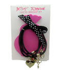 Betsey Johnson Black Stretch Hair Tie Charm Bracelet Set-Initial 