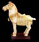 Chinese Tang Dynasty-Style Tessellated Bone Veneer Horse Statue & Stand, 13”x13”