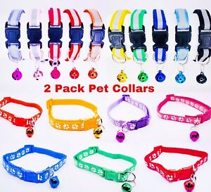 2 Pack Adjustable Reflective Nylon Cat Collar and Bell For Small Dog Puppy Pet