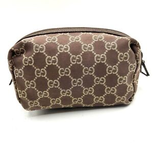 GUCCI  GG  Pouch  Canvas Cosme Zipper Brown Authentic #0224
