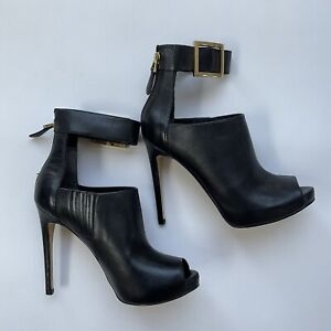 Guess Women’s Shilvy Black Leather Platforms High Heels Ankle Strap Size 9