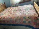 New ListingVintage Handmade Patchwork Tie Quilt Pink & Blue 9 Patch Some Feedsack 84” X 74”