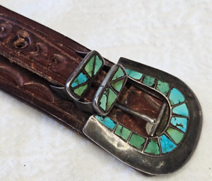 Old Native American Turquoise Inlay Sterling Silver Ranger Set /Belt 43 inches
