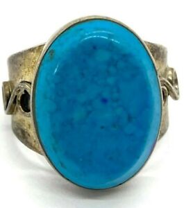 Old Pawn Native American Turquoise & Silver Ring Vintage Unpolished Size 8