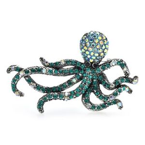 Sparkling Octopus Fish Brooch For Women Rhinestone Party Office Brooch Pin Gifts