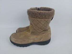 LL Bean Winter Boots Womens Size 8 Wide Leather Suede Fleece 05455 Brown