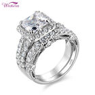 Wuziwen 4CT Engagement Promise Wedding Ring Sets for Women 5A CZ Sterling Silver