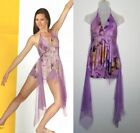 Iris Adult X-Large Lyrical Dance Costume Halter Lilac Print w/Mesh Top & Shorts