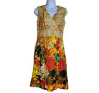 Vtg 1970s Haleaka Fashions Hawaiian Dress Size S Beige Bright Floral Bark Cloth