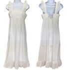 Vintage 70s White Cotton Eyelet Ruffle Cottage Prairie Edwardian Boho Dress XS/2