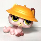 AUTHENTIC Littlest Pet Shop #1489 PINK Crouching Cat GREEN Eyes HAT G3