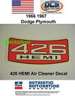 1966 1967 Dodge Charger Plymouth GTX 426 HEMI Air Cleaner Decal MoPar NEW USA