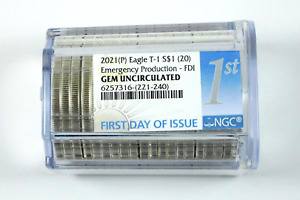2021 (P) $1 American Silver Eagle Roll - Emerg. Issue T-1 - NGC GEM UNC - FDI
