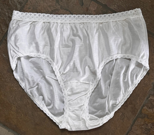 324  Lorraine Large White Silky Shiny Nylon Lace Trim Panty Panties Brief #264