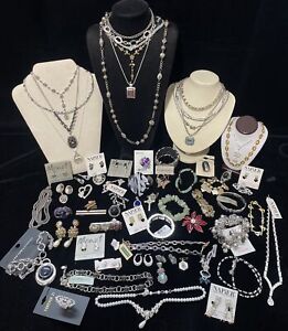Antique Vintage Estate Exquisite Costume Jewelry Lot Silver Vibrant Some Signed