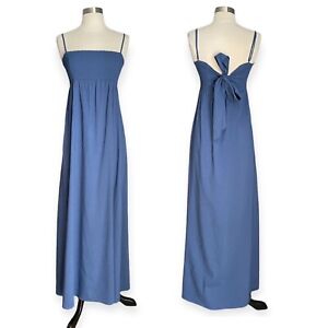 Theory Blue Linen Blend Smocked Maxi Dress Back Tie Size S