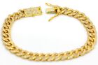 Real Solid 14K Yellow Gold Cuban Chain Bracelet Natural Diamond  5.45 CTW 8