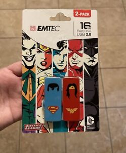 Emtec Superman & Wonder Woman 16GB USB 2.0 Flash Drive. 2 Pack. Justice League