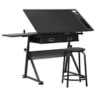 New ListingDrafting Desk for Artists Art Drawing Table w/Stool for Working Studying Black