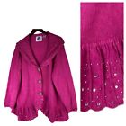 Vtg Storybook Knits Sz 1X 16 18 Cardigan Sweater Pink Rhinestone Embellished o