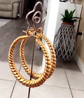vtg 14k yellow gold hoop earrings, hollow rope design, pierced 1.5