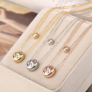 Michael Kors Logo Double-Layer Round Pendant Zircon Necklace Best Gift