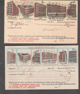 two different 1910 illustrated advertising postal cards Baltimore Bargain House
