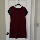 Mossino Maroon Shift Dress With Leather Sleeves Size XL Preowned
