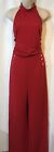 New Lipsy Size 12 Red Halter Neck Button Pleated Details Wide Leg Jumpsuit