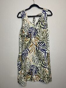 Tahari 100% Linen Sleevless Palm Print Dress Size Large