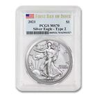 2021 $1 American Silver Eagle Type 2 PCGS MS70 First Day of Issue Flag Label