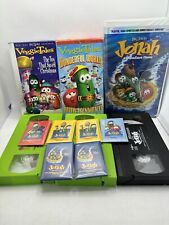 Veggie Tales 3 VHS Tape & Pin Lot.  Jonah Movie.  Auto-tainment & Toy Christmas
