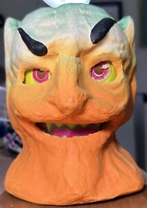 Vintage Halloween Paper Mache DEVIL Lantern Decoration Orange Yellow Eyes Insert