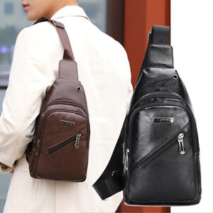 Mens Leather Sling Bag Chest Shoulder Bag Travel Bag Backpack Crossbody Bag Gift