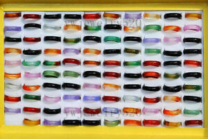 30pcs Colorful Mix Natural Agate Gemstone Jade Rings Wholesale Jewelry Lots H2