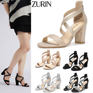 ZURIN Women Ankle Strappy Sandals Chunky High Heels Open Toe Pumps Dress Shoes