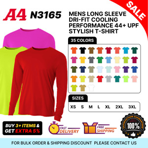 A4 N3165 Mens Long Sleeve Dri-Fit Cooling Performance 44+ UPF Stylish T-Shirt