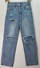 Girls Juniors Small Blue High Waisted Jeans Distressed & Ripped 007-0022 - 0016