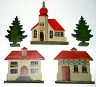 Wood figurine play set town house church Christmas village tree EBA Germany 1948