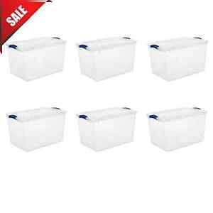 66 QT Storage Container Plastic Box Sterilite Clear Container Bins Totes 6 Pack